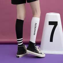 

Autumn and Winter New Personality Fashion AB Calf Knee Socks Ladies College Style Letters Three Bars Long Tube Sexy Candy Color
