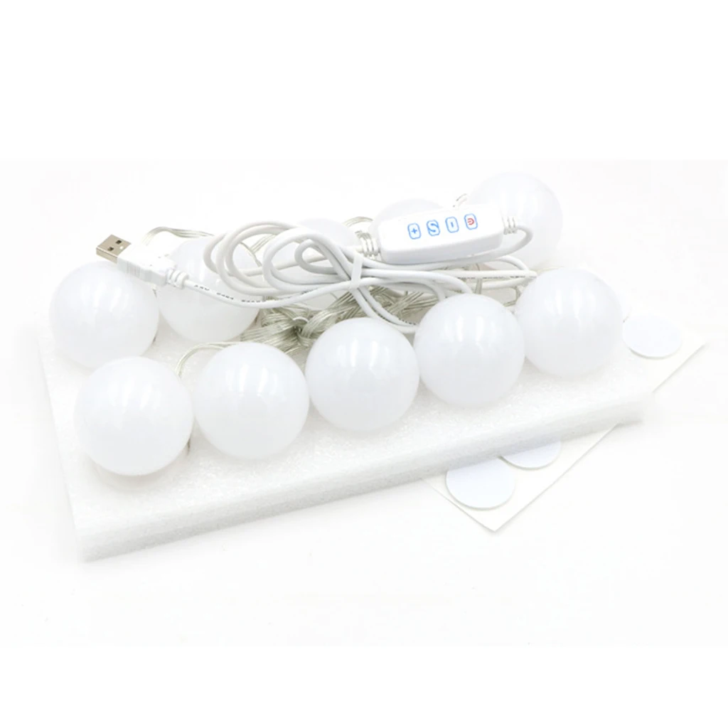 10LED LED Makeup Mirror Light Bulb Hollywood Vanity Lights Stepless Dimmable Wall Lamp Bulbs Kit for Dressing Table
