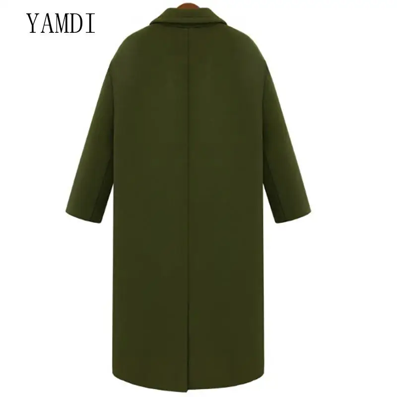 Autumn Winter Solid Woolen Coat Vintage Full trench Coats Double Breasted Casual Wool Long Coat Women Thick Casaco Feminino