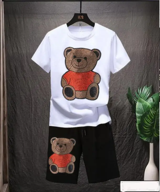 

New Men's Summer Leisure Sets Rhinestones Two Pieces Casual Tracksuit Male Sportswear Brand Clothing Sweat Suit