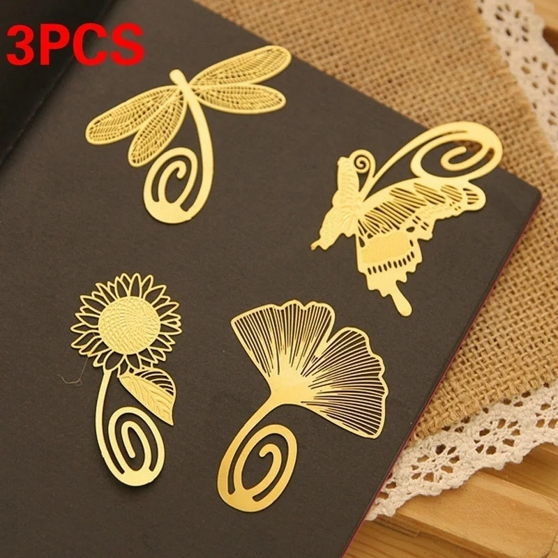3 Pcs Mini Reading Gold Tone Romantic Metal Clips Book Mark for Arts Label Great Gifts Decoration