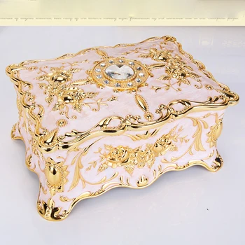 

European 2-Layers Style Jewelry Box Retro Floral Carved Necklace Pendant Holder