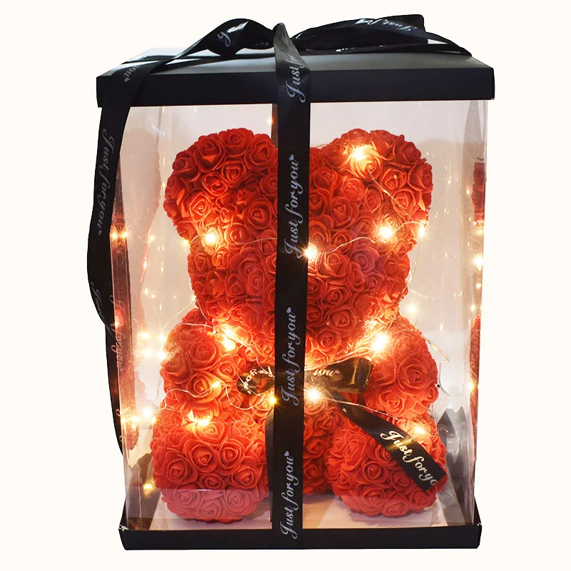 

Hot 40cm Rose Bear Flowers Teddy Bear Home Wedding with Led light free cards