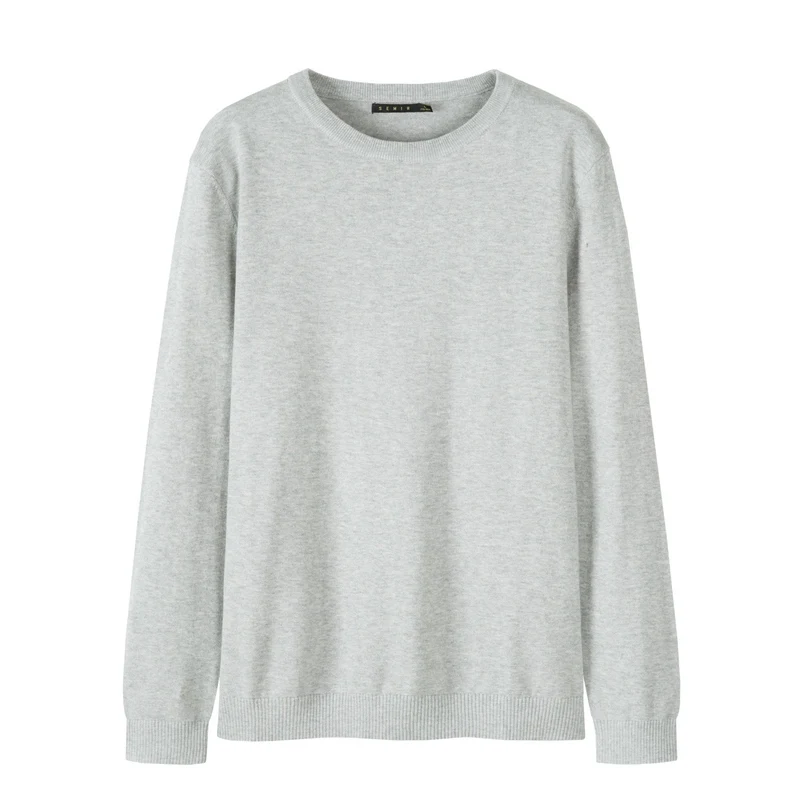 SEMIR осенний модный свитер, Мужской пуловер с круглым вырезом, хлопковый свитер, однотонный теплый мужской свитер с длинным рукавом - Цвет: gray