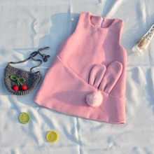 Популярные модели; сезон осень; теплые Повседневное Платье для маленьких девочек без рукавов для детей ясельного возраста и заячьими ушками, платья без рукавов 1-8