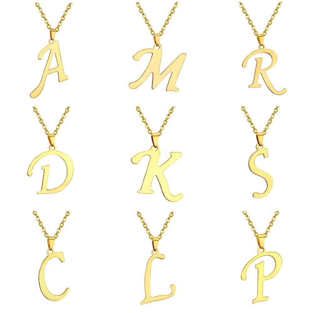 26-Letter Necklaces Chains Jewelry Choker Alphabet Initial Pendant Stainless-Steel Gold/silver-Color