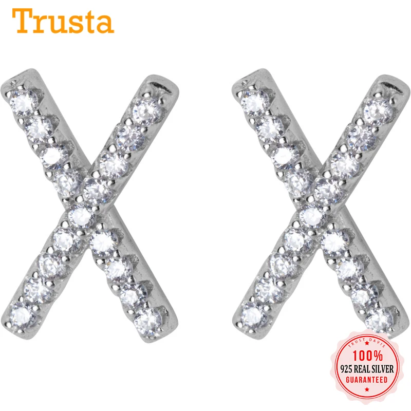 Trustdavis Authentic 100% 925 Sterling Silver Women's Jewelry Fashion Letter X With CZ Stud Earring Gift for Girl Kid DA258 | Украшения