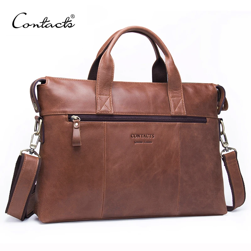 CONTACT'S Мужской портфель из натуральной кожи для ноутбука размером 13.3 инч может быть использована как дорожная сумка