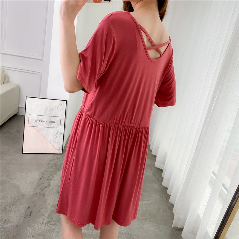 

Summer Sexy Pajamas Women's Large Size Loose Short Sleeve Modal Nightgown Tracksuit Casual-Outer Wear Fat Mm Thin