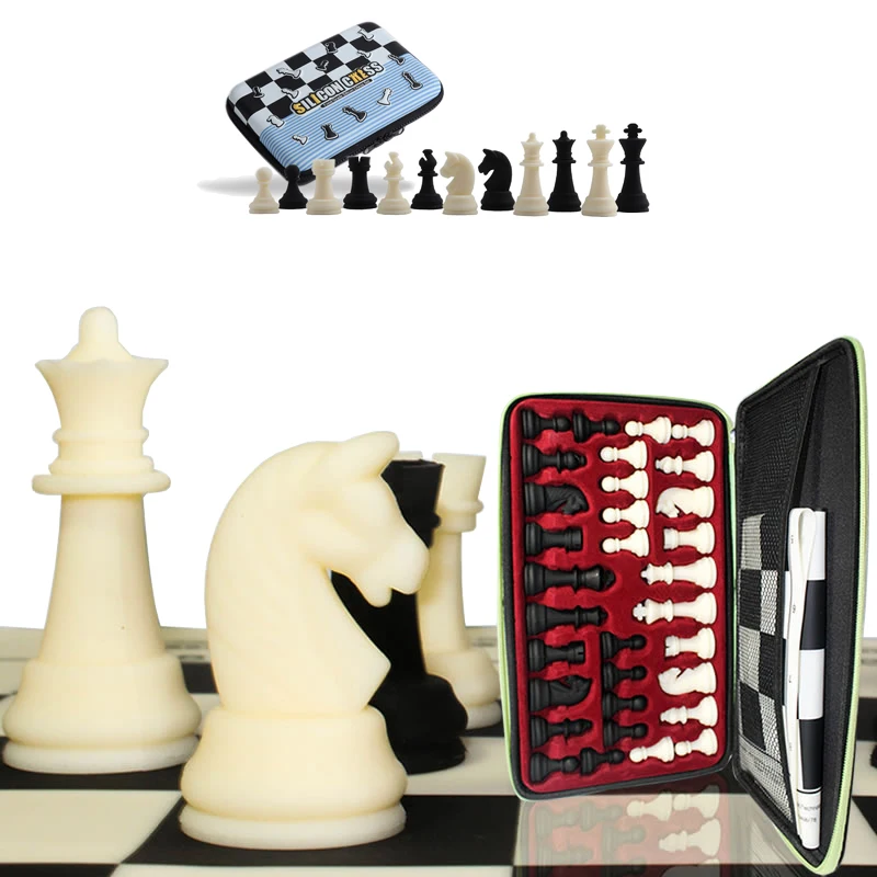 

Top Grade Portable Cloth Bag Exquisite Silica Gel Nti-impact Hand Engraving Chess Set Silicone Chessboard Child Gift Board Games