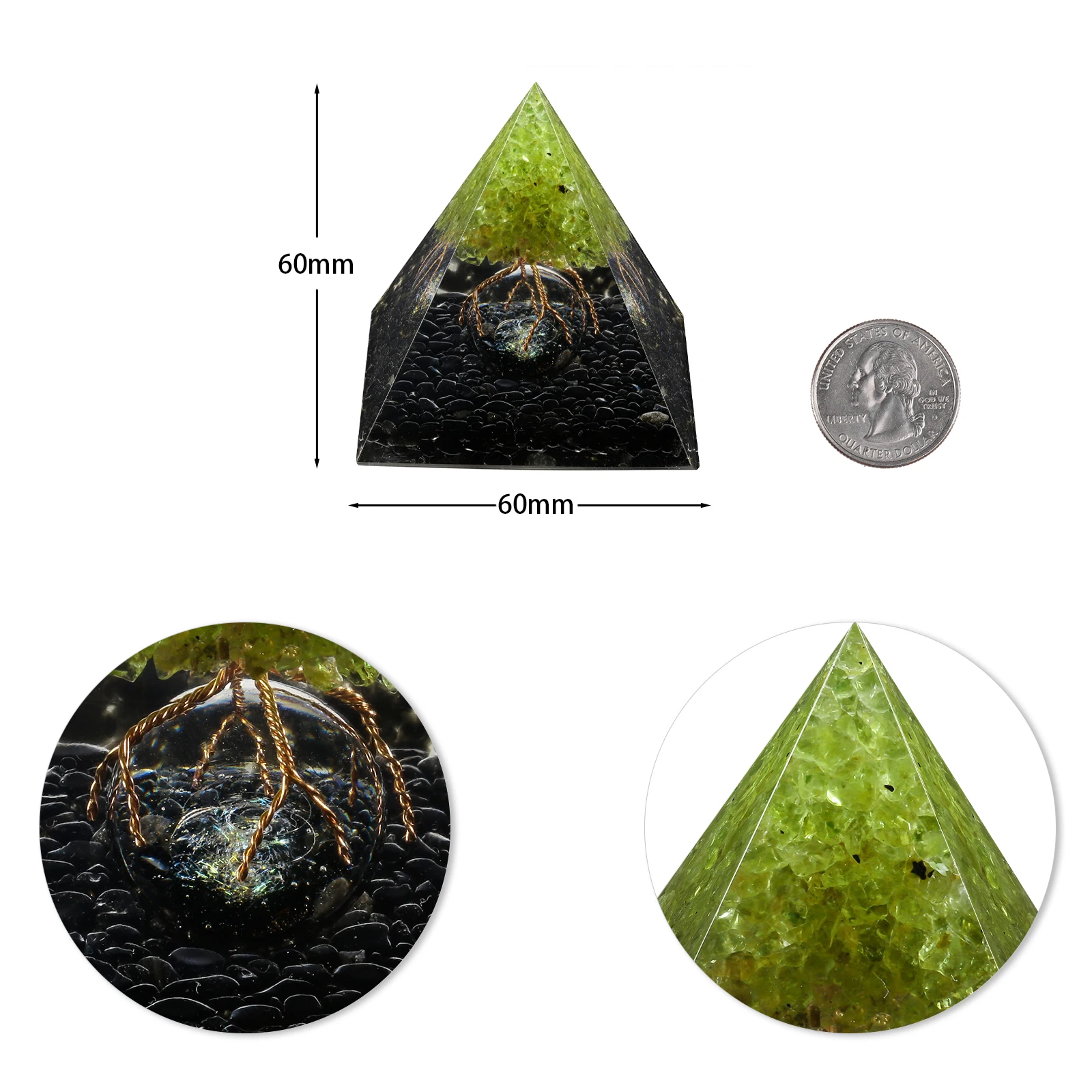 Glass Round Bead Orgonite Pyramid Natural Peridot Tree Of Life Orgone Pyramide Yoga Meditation Tool For Home Decor