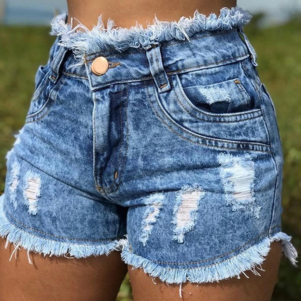 

Womens Denim Summer Shorts Ripped Fringe Button Up Jeans Short Pants Ladies Casual Pocket Hotpants D30