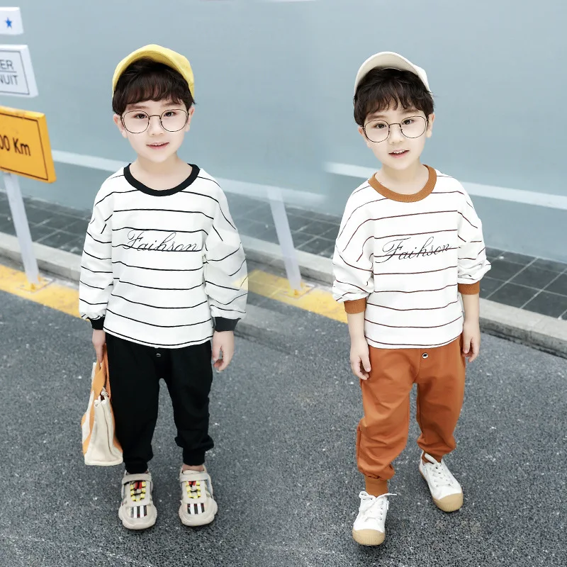 

BOY'S Suit Spring Clothing 2019 New Style Children Children Sports Four Bears Stripes Two-Piece Set Western Style Casual