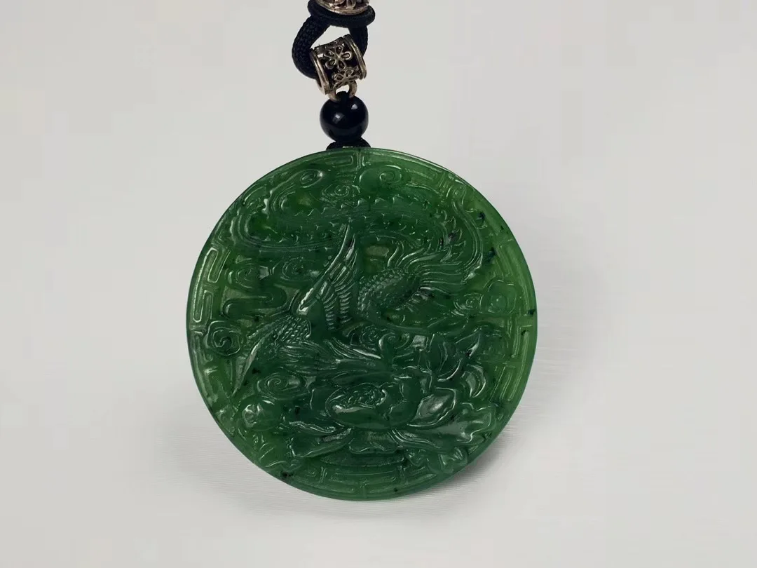 Natural hetian jasper handcarved dragon phoenix jade pendant simple retro pendant temperament jewellery fashion for women men