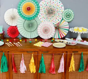 

8pcs Paper Fans Set Party Rosettes Coral Fans Gold Baby Shower Decorations 18th Birthday Wedding Engagement Party Decorations