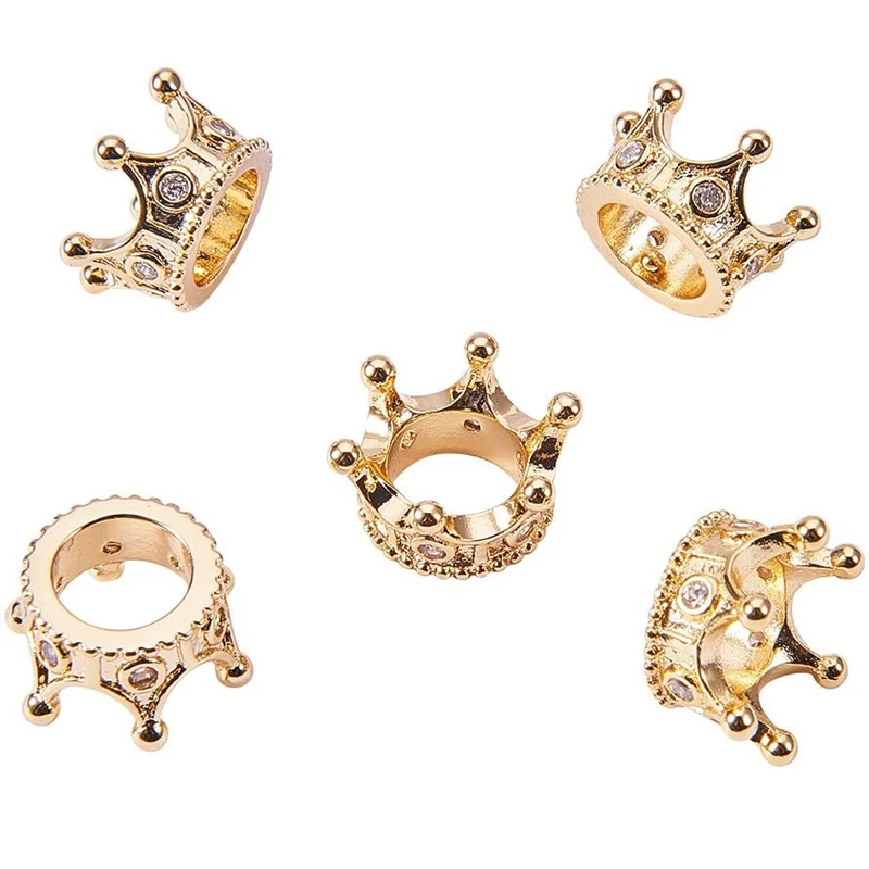 

10 Pcs Cubic Zirconia Big Crown Beads Gold Plated Brass Micro Pave King Spacer Bracelet Connector Charm for DIY Jewelry Findings