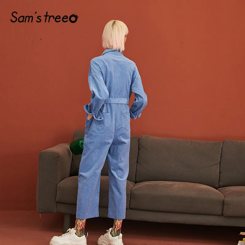 SAM'S TREE/синие однотонные вельветовые прямые женские комбинезоны карго на одной пуговице зимние женские комбинезоны цвета хаки с поясом и карманами