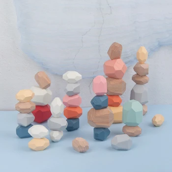 

Children's Wooden Colored Stone Jenga Building Block Educational Toys Baby Creative Style Stacking Game Rainbow Montessori Toys