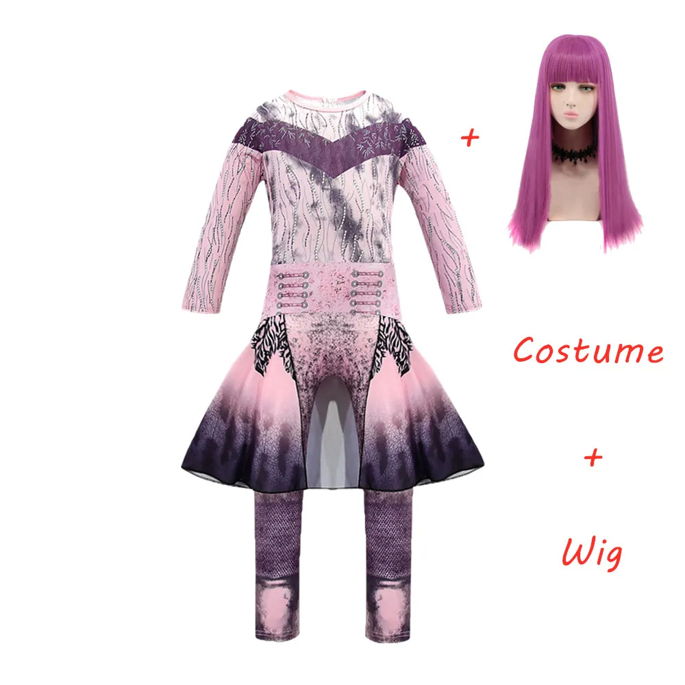 B and wig Розовый Одри танцевальные костюмы для девочек костюмы на Хэллоуин для детей модные вечерние женские костюм Иви изображением героев фильма «наследники» 3 Mal косплейный фантазийный костюм - Цвет: B and wig