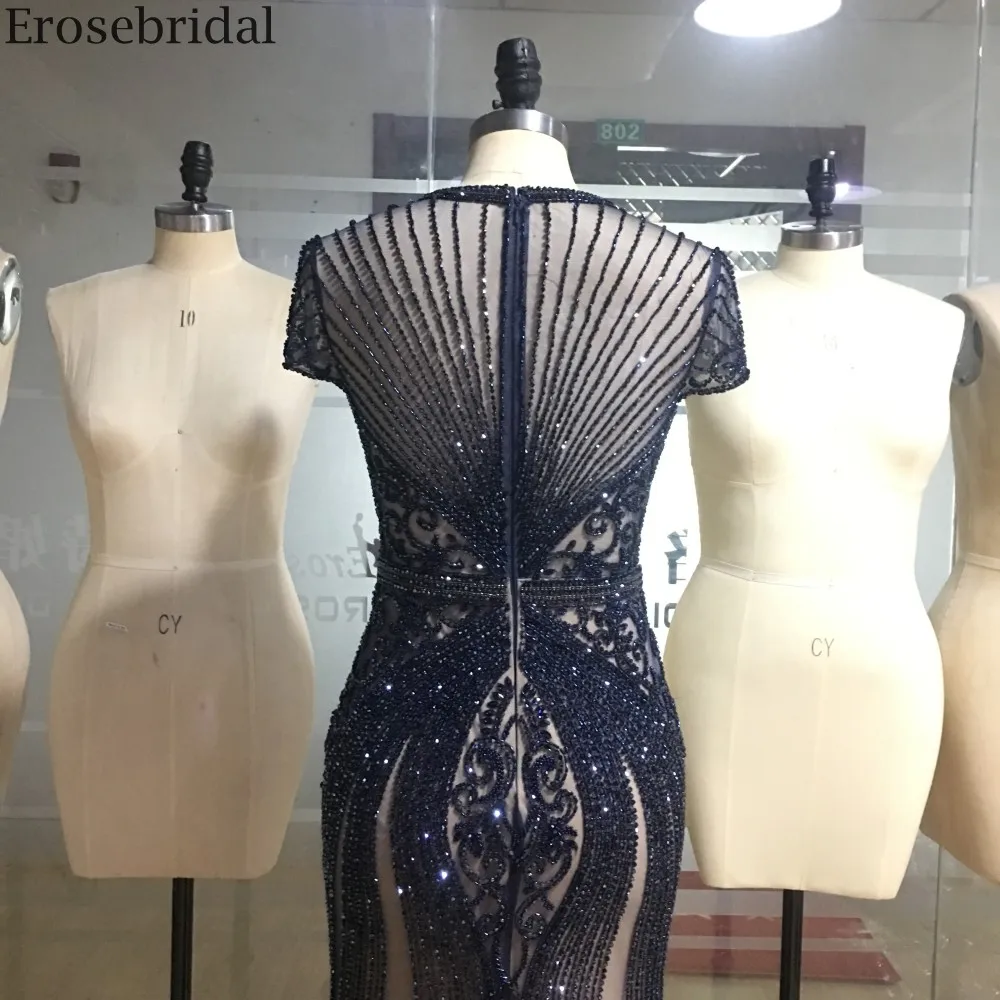 Erosebridal, темно-синее длинное платье для выпускного вечера, реальное изображение, вечерние, длинное платье, элегантное женское вечернее платье на молнии сзади