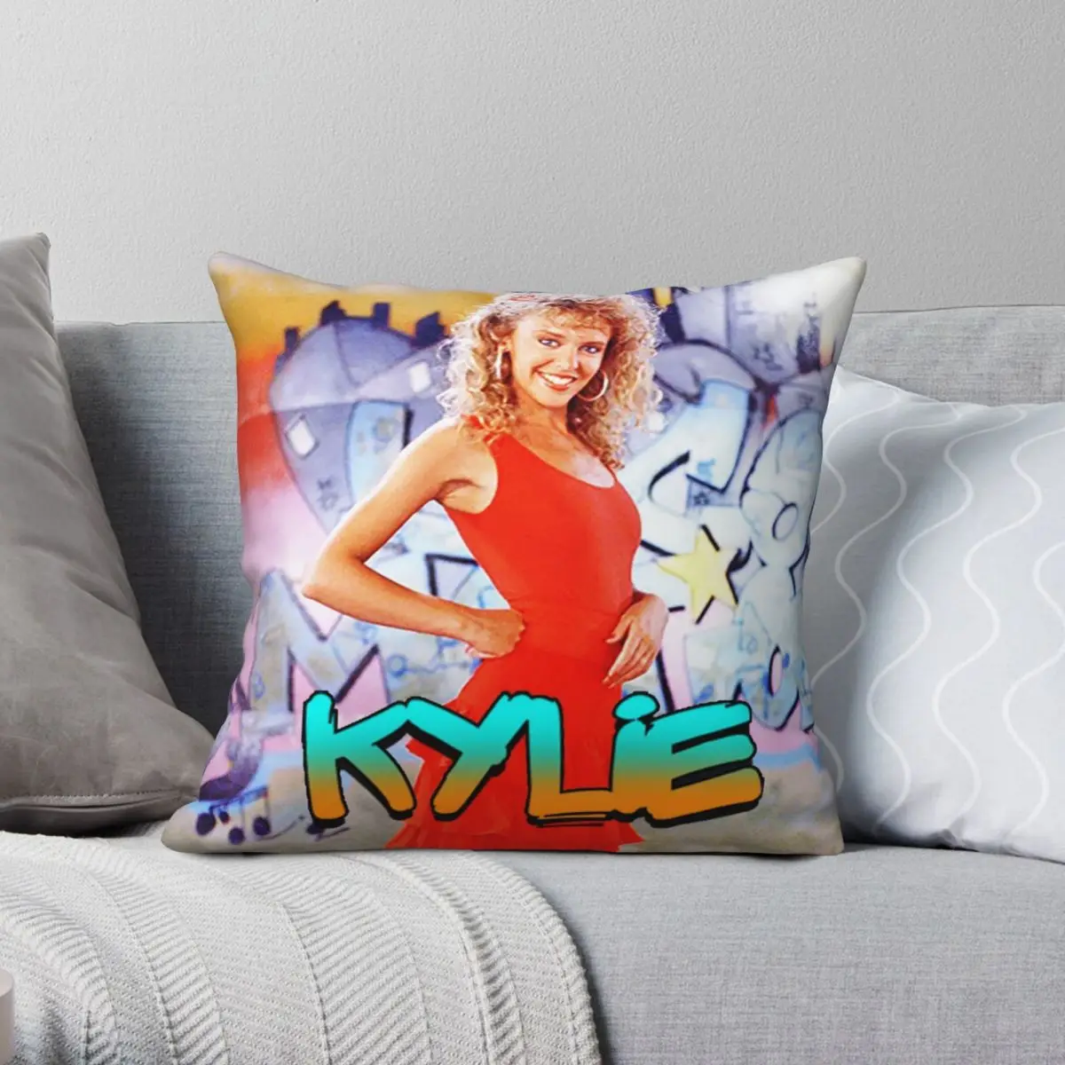

Квадратная наволочка в стиле ретро Kylie Minogue из полиэстера и льна с бархатным узором, Декоративная Подушка на молнии, искусственная домашняя подушка, 55x45
