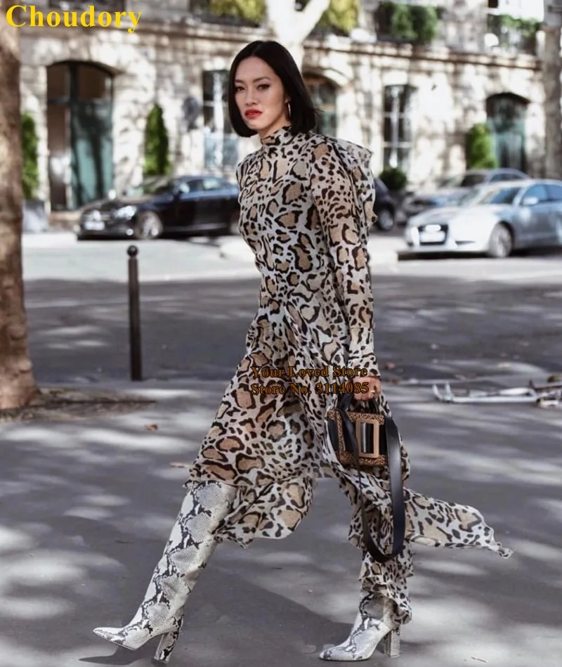 灰白蛇纹粗跟及膝靴 (3)