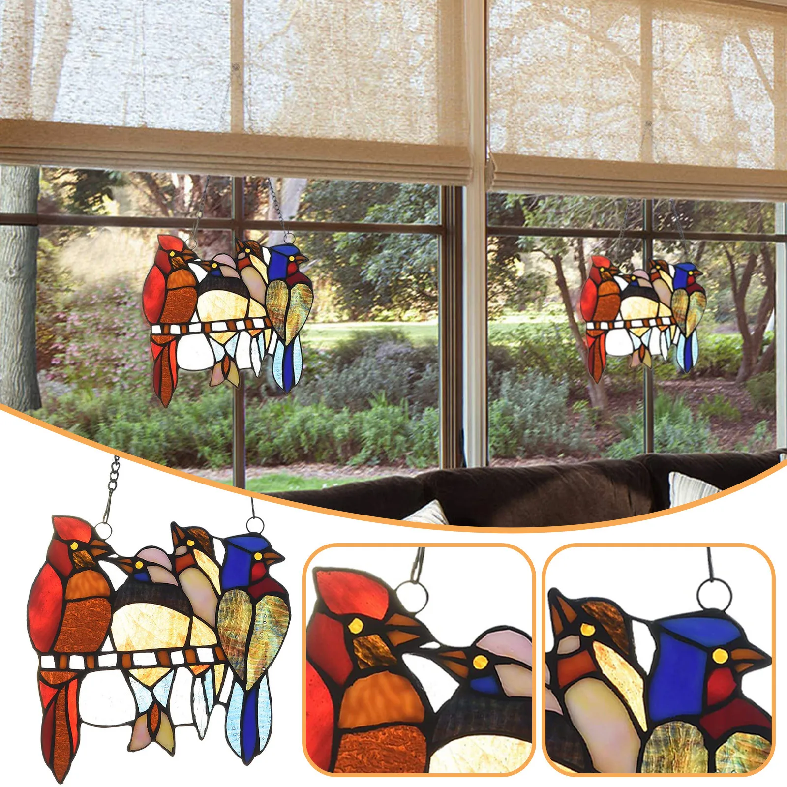 Multicolor Birds On A Wire High Stained Acrylic Window Panel Hanging Decor Bird Series Ornaments Pendant Home Decoration | Дом и сад