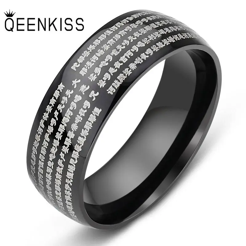 

QEENKISS RG827 2021 Fine Jewelry Wholesale Fashion New Man Boy Birthday Wedding Gift Buddhism Wide Titanium Stainless Steel Ring