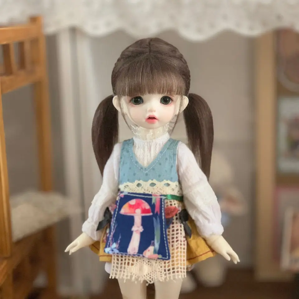 

BJD Wig SD Doll Hair Doll Accessories Double Tail Hair Wig Brown White Black Wig Multiple Color Choose For 1/6 Doll