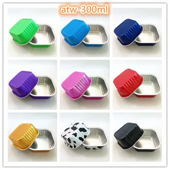 

50pcs Net red 300ml square aluminum foil food salad packaigng box kitchen accessories party diy cake dessert pastry cup with lid
