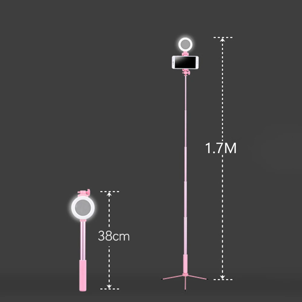 MAMEN 1,7 м, Выдвижной Штатив для селфи, поддержка, светодиодный светильник-кольцо, Беспроводная подставка с Bluetooth, 4 в 1, для iPhone, Android, huawei