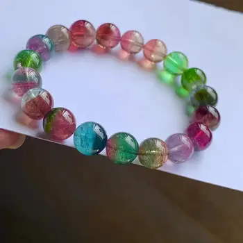 

Certificate Natural Watermelon Tourmaline Quartz Colorful Bracelet Clear Round Beads 10mm Rare Brazil Women Men Crystal AAAAAA