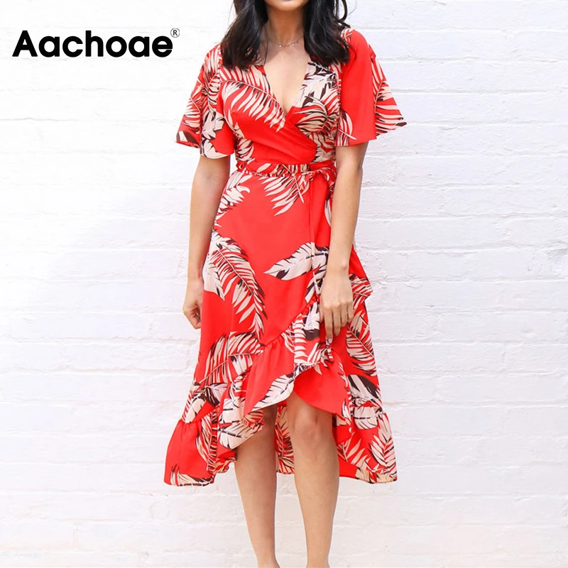 

Women Floral Print Long Dress Boho Style Summer Beach Dress Short Sleeve Elegant Dress Sundress Vestidos