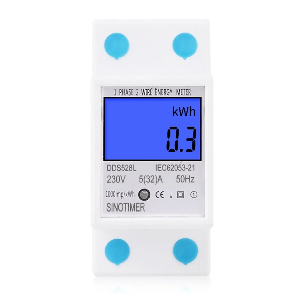

SINOTIMER Single Phase Two Wire Din Rail Digital Wattmeter Power Consumption Watt Energy Meter Electricity Analyzer Monitor