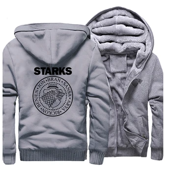 

House Stark Thick Hoodies Wolf Print Game Of Thrones Fashion Hoodie Sweatshirt Casual Fleece Jacket 2019 Winter Brand Clothing