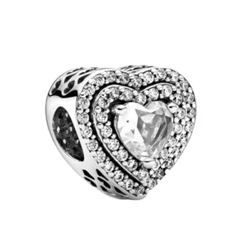 

2020 Winter New 925 Sterling Silver Beads Sparkling Levelled Hearts Charm fit Original Pandora Bracelet Christmas Jewelry