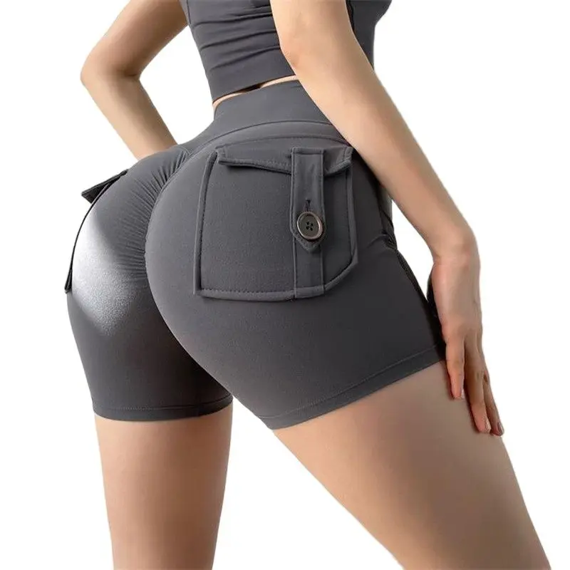 Summer Sexy Women's Sports High Waist Shorts with Pocket Athletic Gym Workout Fitness Yoga Leggings Shorts Athletic Breathable