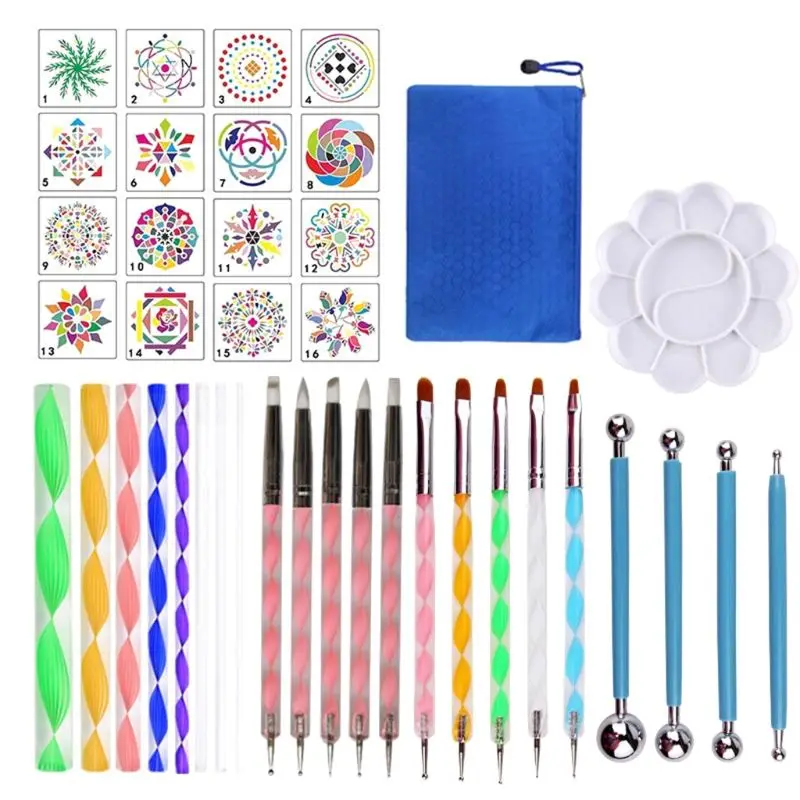 

40pcs/set Mandala Dotting Tools Set for DIY Painting Rock Stone Stencils Brush