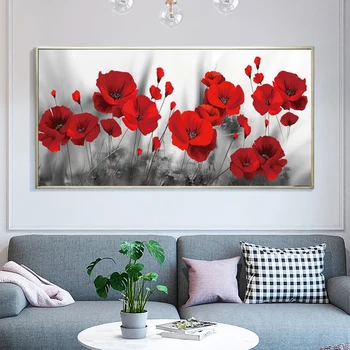 

Modern Flowers Poster Painting Red Poppy Flower Picture Wall Art for Living Room Home Decor (No Frame)