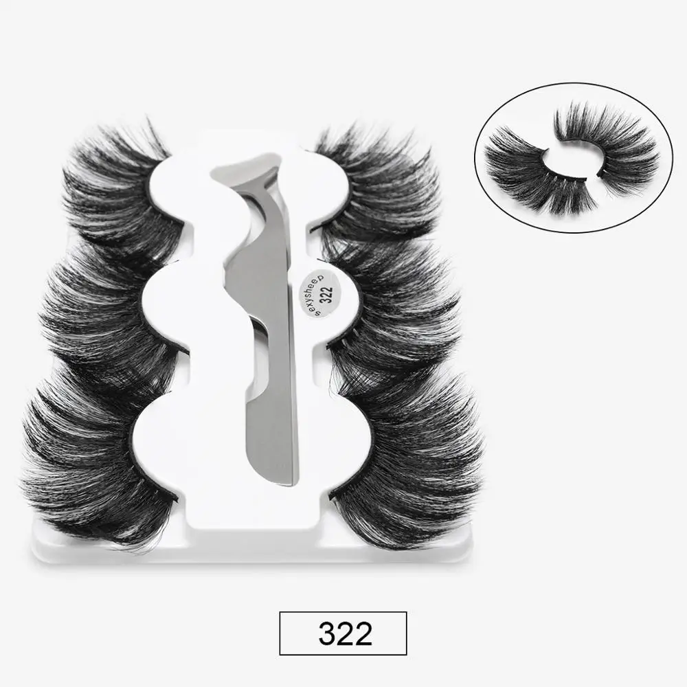 322 SEXYSHEEP, 3 пары, 25 мм, 8D, норковые ресницы, натуральные, длинные, для завивки накладных ресниц, объем, накладные ресницы, макияж, удлинение, ресницы «maquiagem» - Цвет: 322