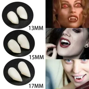 

2PCS 13/15/17/19mm Vampire Teeth Zombie Ghost Devil Dentures Fangs Canine Fake Tooth with Case Halloween Cosplay Prop Toy