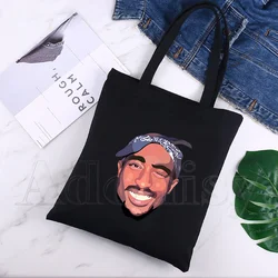 2 Pac Tupac Harajuku Art Shopping Black Bags Canvas Tote Bag Printed Cartoon Reusable Cloth Bag Handbag Shoulder Bags Custom