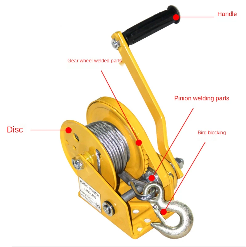 1200-2600 Hand-Cranked Winch, Self-Locking, Brake-Type, Manual Winch, Domestic Hand-Cranked Traction Machine, Hand-Cranke