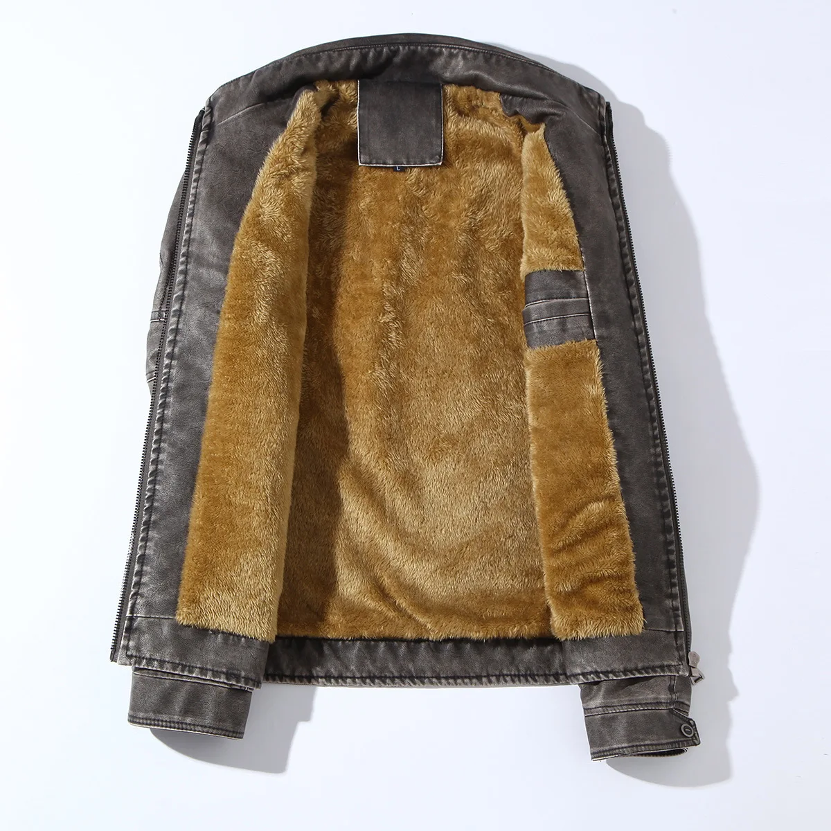 

2018 New Style wishl MEN'S Leather Coat Standard American Style Leather Coat-plus Velvet Washing Leather Coat