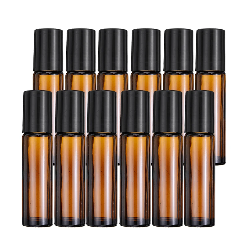 

12pcs 10ml Amber Roll on Glass Bottles Essential Oil Container Empty Refillable Bottle Thick For Perfume Oils Cosmetic Liquid