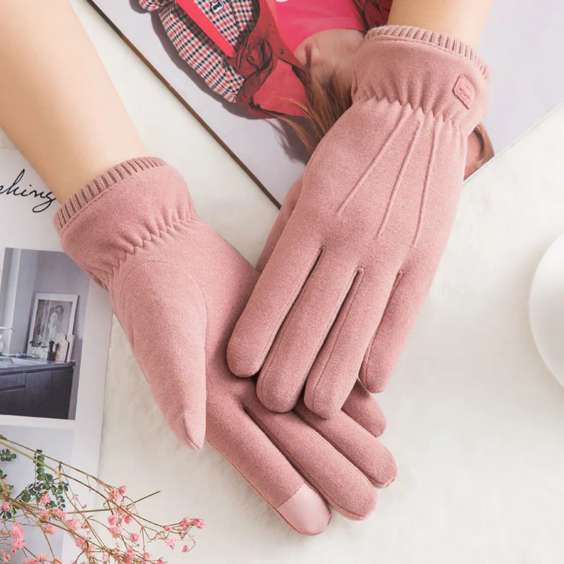 N910-Pink Женские утепленные Зимние перчатки для велоспорта, спорта на открытом воздухе, с сенсорным экраном, двухслойные теплые перчатки плюс бархатные ветрозащитные лыжные перчатки для верховой езды - Цвет: N910-Pink