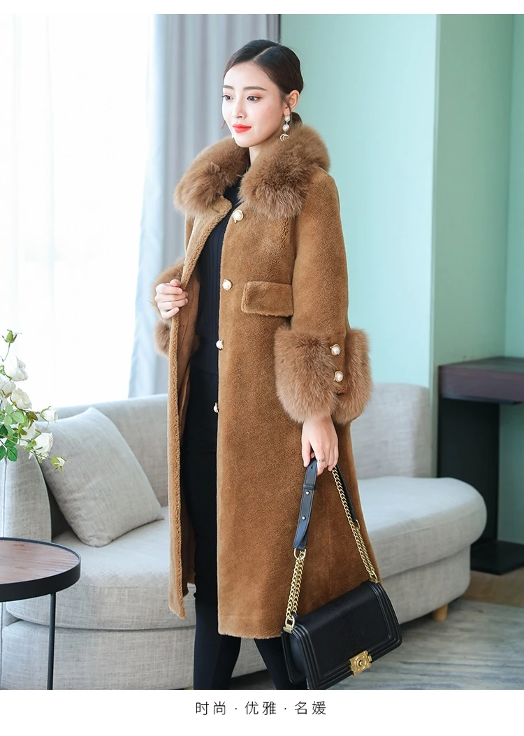 AYUNSUE зимняя куртка с воротником из лисьего меха, пальто из натурального меха для женщин, корейские шерстяные меховые пальто и куртки для женщин, длинные элегантные 098 KJ3614