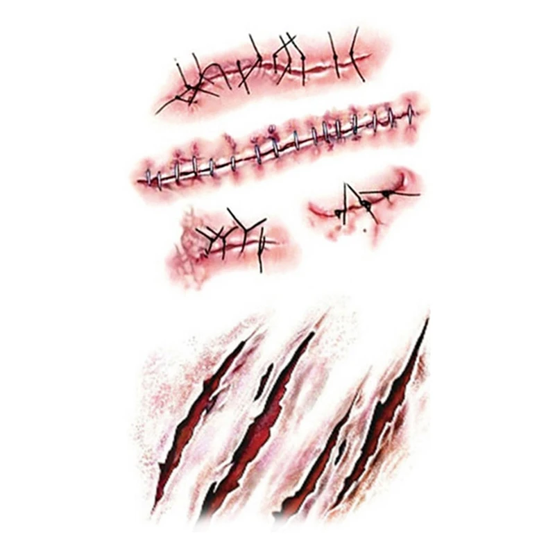 Хэллоуин водонепроницаемый имитация ужасов Шрам Татуировки стикер одеваются украшения