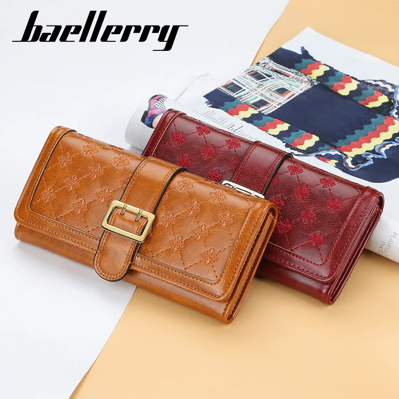 DIKEDAKU Baellerry Ladys кошелек многофункциональный Простой Длинный контакт Пряжка ручная сумка четырехлистный клевер тисненый мобильный телефон бумажник женщина