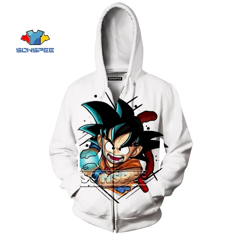 SONSPEE goku Harajuku Fashion Zip Hoodies Boys Girls Hoody 3D Printed Teens Dragon Ball Kids Children's Clothing hot sale ZIP50 - Цвет: 4